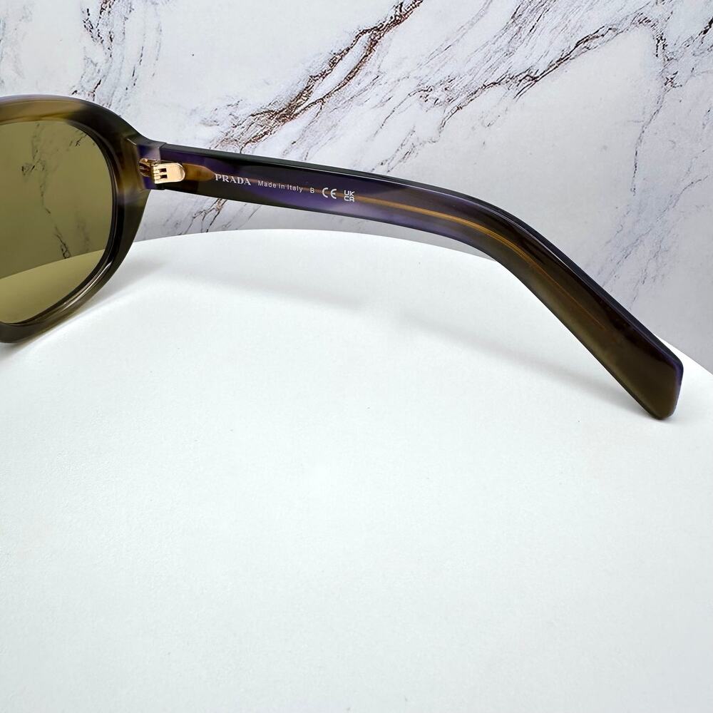 New PRADA Sunglasses Brown Striped Laguna Aviator Shield Mask New - Picture 14 of 16